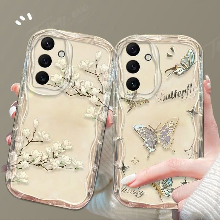 Çiçek ve Butterfly Tasarimli Şeffaf Kiliflar